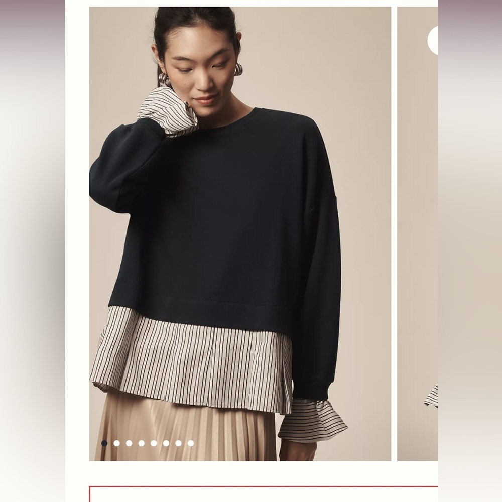Maeve striped trim twofer sweatshirt in navy